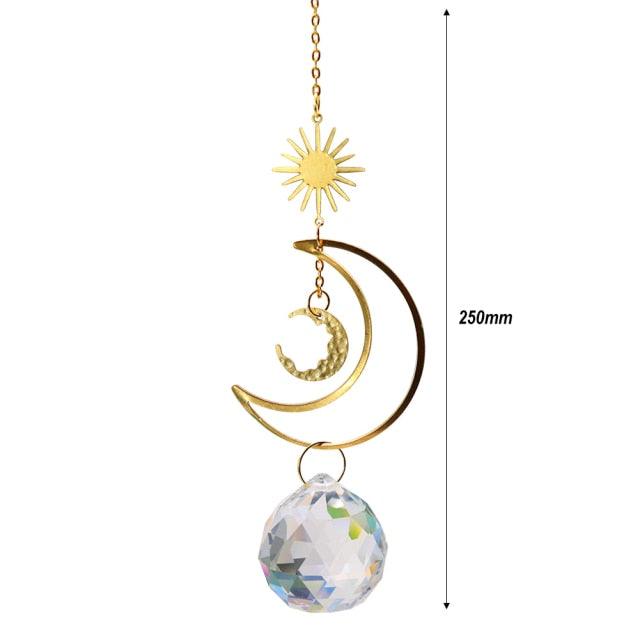 Crystal Wind Chime Star Moon Sun Pendant Indoor Window For Window in Garden Starry Sky Decor Catchers with Crystals  Dream Sun Catchers Plated Colorful Beads Hanging Drop for Outdoor Garden Moon Prism