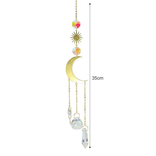 Crystal Wind Chime Star Moon Sun Pendant Indoor Window For Window in Garden Starry Sky Decor Catchers with Crystals  Dream Sun Catchers Plated Colorful Beads Hanging Drop for Outdoor Garden Moon Prism