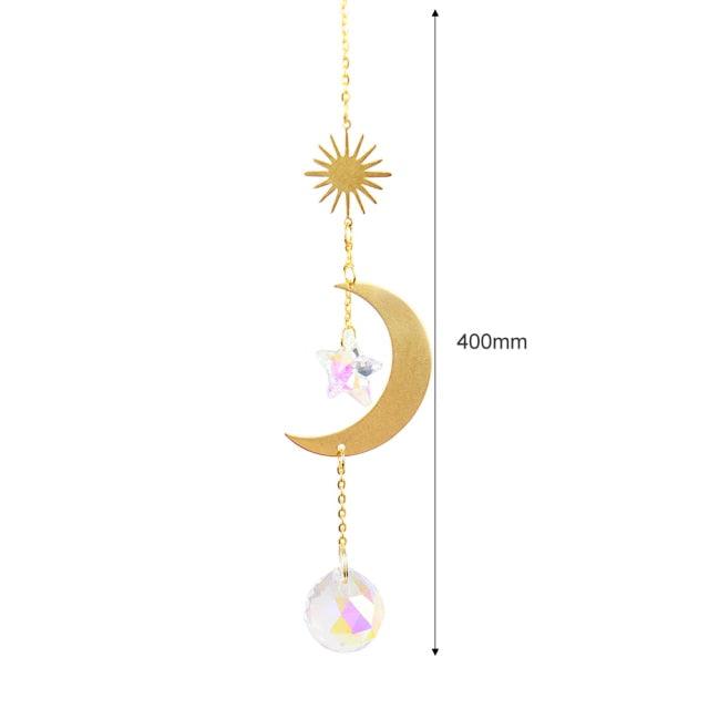 Crystal Wind Chime Star Moon Sun Pendant Indoor Window For Window in Garden Starry Sky Decor Catchers with Crystals  Dream Sun Catchers Plated Colorful Beads Hanging Drop for Outdoor Garden Moon Prism