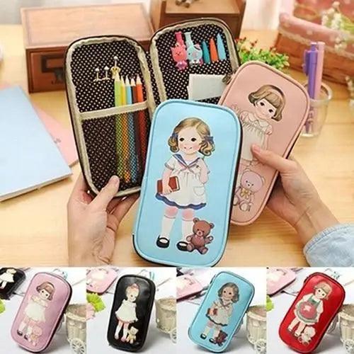 Cute Doll Pattern Pencil Case For Girls Colorful Pen Holder Case For Students Elegant Style School Accessories  Pencil Pouch Pen Bag Multipurpose Travel Bags For School