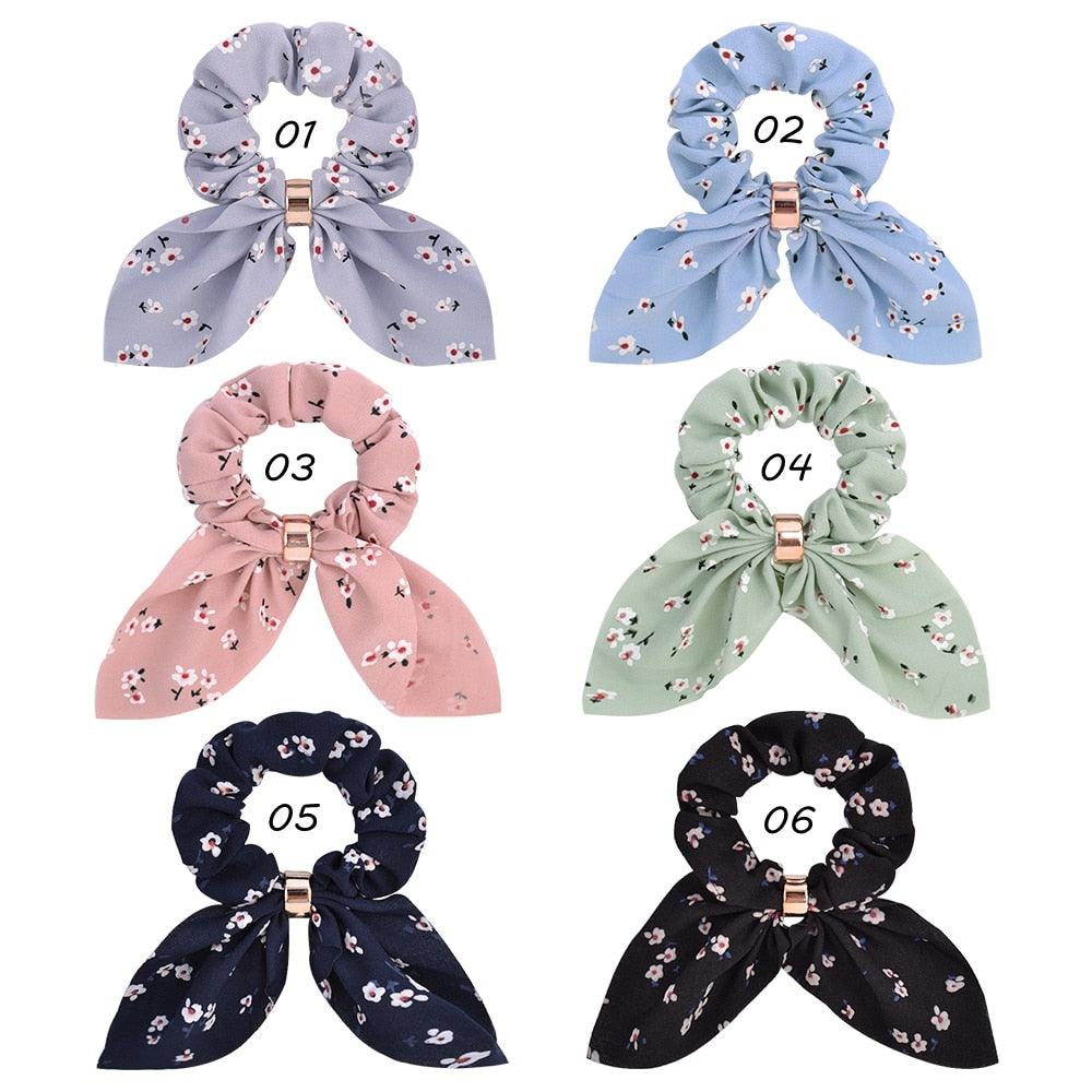 Cute Rabbit Ear Striped Metal Buckle Hair Scrunchies Elastic Hair Bands Ties Rope Bands Ponytail Bands Gorgeous Hair Accessories For Women