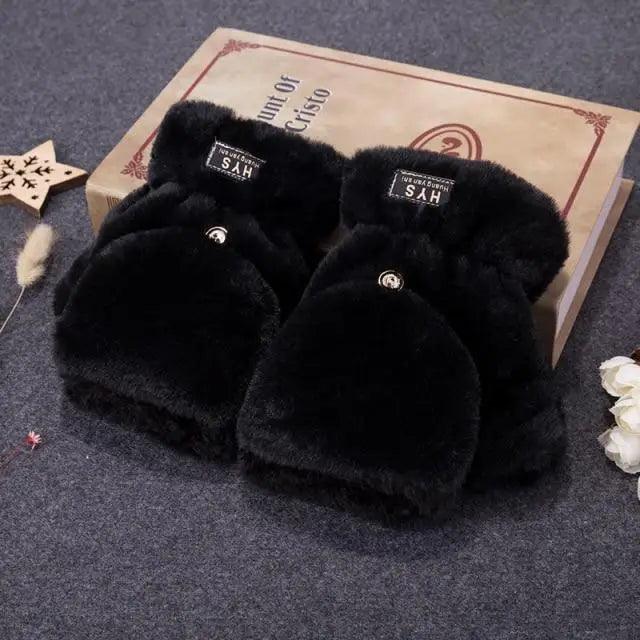 Cute Winter Warm Soft Half Finger Thick One Size Gloves For Women Fashionable Warm Comfortable Stylish Gloves For Girls