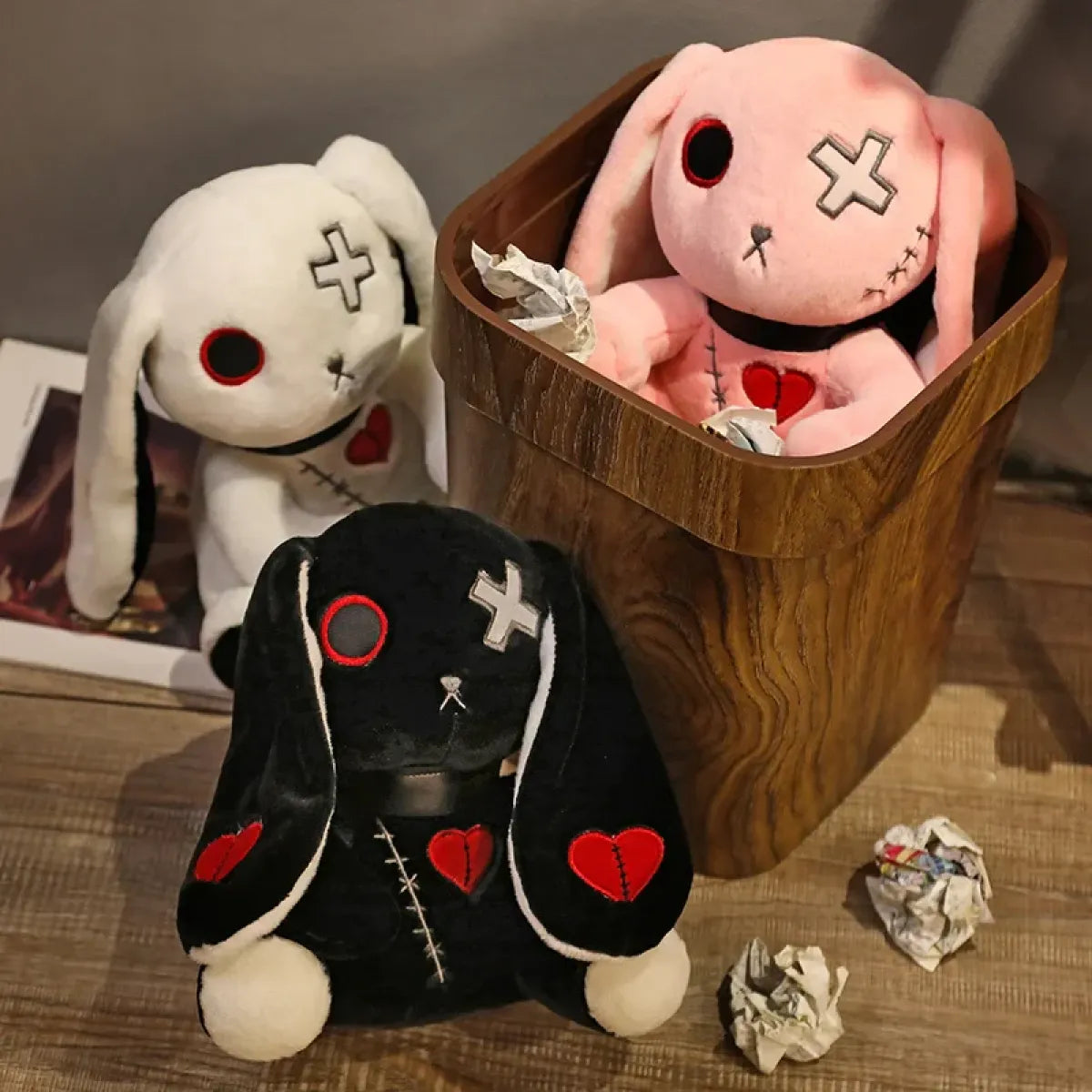 Dark Series Plush Bunny Toy - Gothic Rock Style Easter Rabbit Plushie