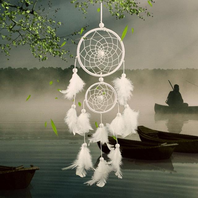Decoration Home Dream Catchers Hanging Wall Decor Art Pendant Handmade Traditional White Cloud Dream Catcher With Led String Lights Wall Hanging Kids Room Decor Nursery Wall Art Ornament Decor Craft Gift Cute Wind Chimes National Feather Kids Girls