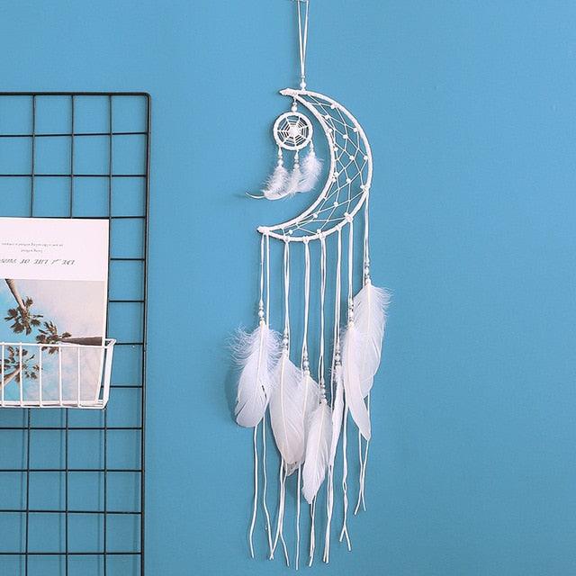 Decoration Home Dream Catchers Hanging Wall Decor Art Pendant Handmade Traditional White Cloud Dream Catcher With Led String Lights Wall Hanging Kids Room Decor Nursery Wall Art Ornament Decor Craft Gift Cute Wind Chimes National Feather Kids Girls