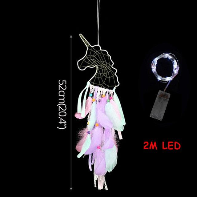 Dream Catcher with Lights Unicorn Party Supplies Hanging Ornament Unicorn Feather Handmade Catchers Craft Gift Home Decorations Girls Bedroom Wall Decor Colorful Wall Hanging Decorations For Baby Room Theme Birthday Wedding Party