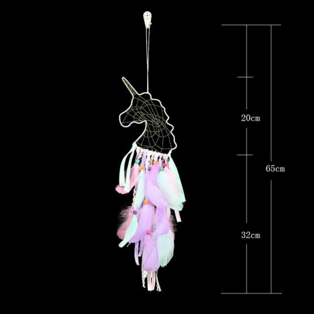 Dream Catcher with Lights Unicorn Party Supplies Hanging Ornament Unicorn Feather Handmade Catchers Craft Gift Home Decorations Girls Bedroom Wall Decor Colorful Wall Hanging Decorations For Baby Room Theme Birthday Wedding Party