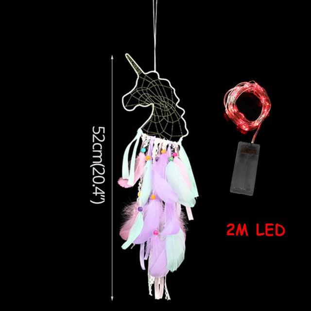 Dream Catcher with Lights Unicorn Party Supplies Hanging Ornament Unicorn Feather Handmade Catchers Craft Gift Home Decorations Girls Bedroom Wall Decor Colorful Wall Hanging Decorations For Baby Room Theme Birthday Wedding Party