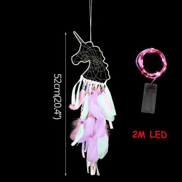 Dream Catcher with Lights Unicorn Party Supplies Hanging Ornament Unicorn Feather Handmade Catchers Craft Gift Home Decorations Girls Bedroom Wall Decor Colorful Wall Hanging Decorations For Baby Room Theme Birthday Wedding Party