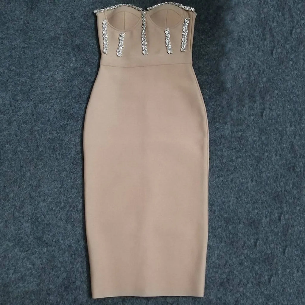 Elegant Beading Party Midi Dress
