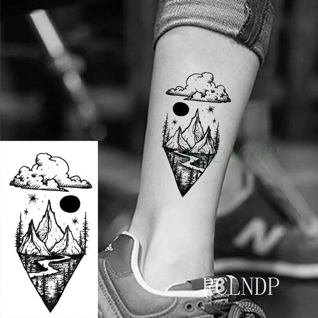 Elegant Black Waterproof Temporary Tattoo Stickers Moon Hill Modern Body Art Stickers Hand Foot High Quality For Womens