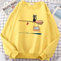 Elegant Cute Cat Print Sweatshirts Women Casual Crewneck Sportswear Fleece Warm Fleece Sweatshirt Loose Autumn Clothes Casual Women's Printed Hooded Sweatshirt Loose Tunic Blouse Top Utility Pockets Ladies Sweatshirts