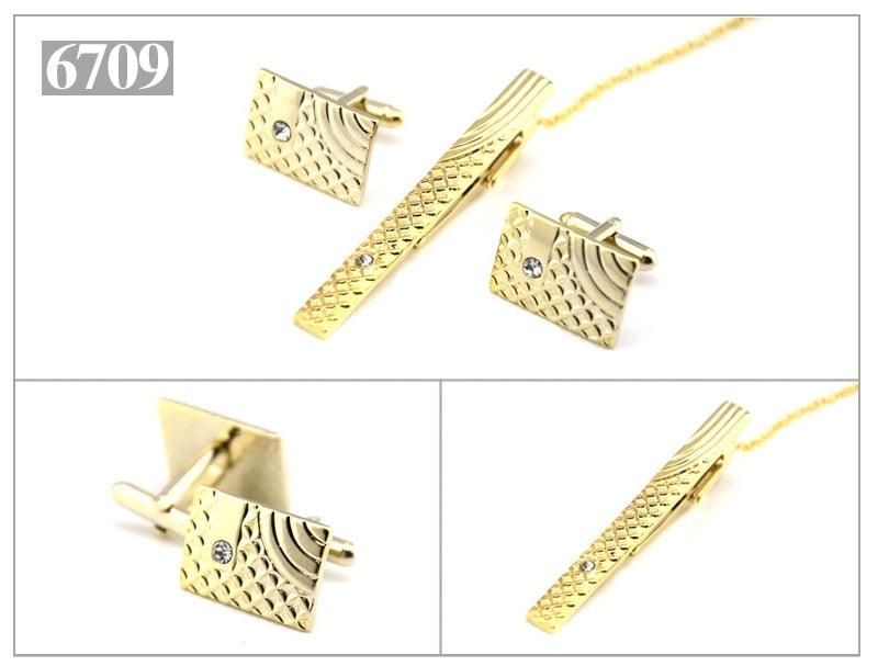 Elegant Gold Color Tie Clip And Cufflink Set For Men Classic Cufflinks Tie Clip Set Men Novelty Cuff Links Elegant Tie Bar Gifts For Wedding Classic Tie Clips Cufflinks Sets Unique Vintage Men Jewelry For Party