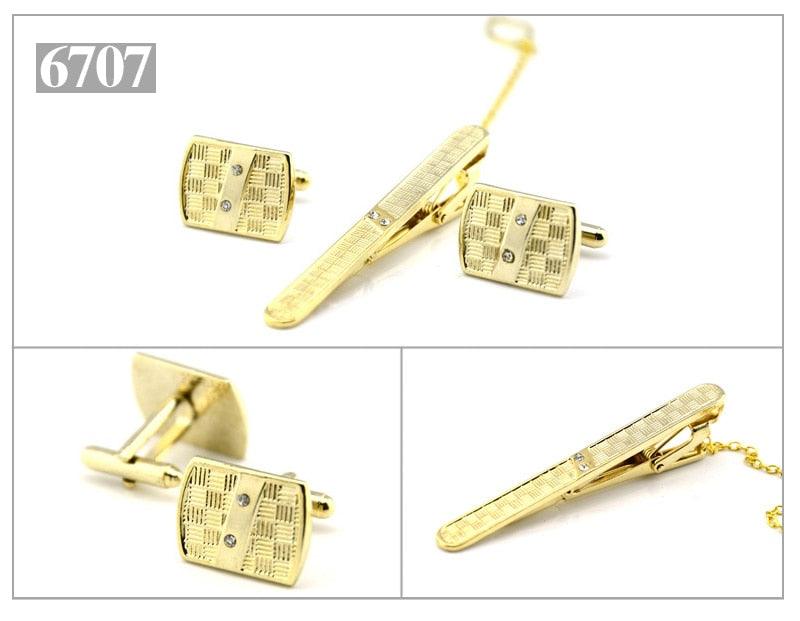 Elegant Gold Color Tie Clip And Cufflink Set For Men Classic Cufflinks Tie Clip Set Men Novelty Cuff Links Elegant Tie Bar Gifts For Wedding Classic Tie Clips Cufflinks Sets Unique Vintage Men Jewelry For Party