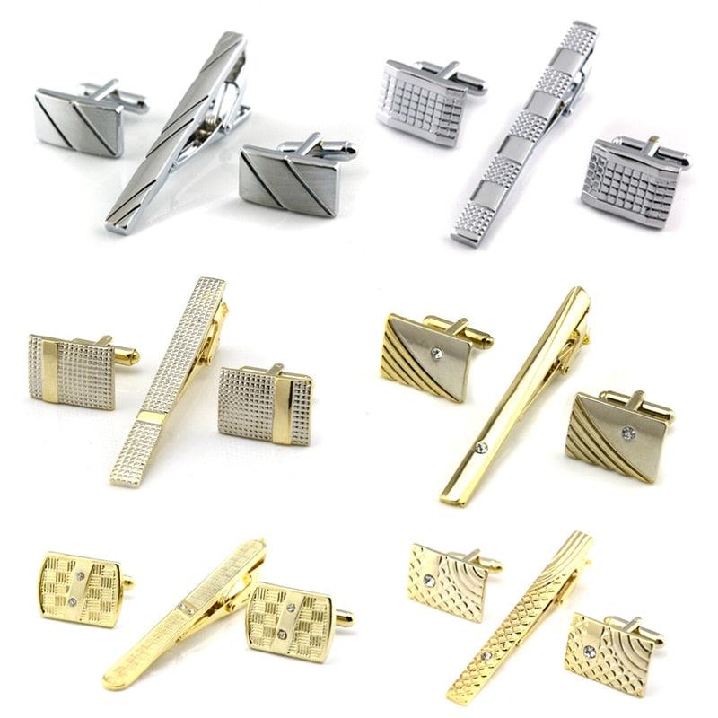 Elegant Gold Color Tie Clip And Cufflink Set For Men Classic Cufflinks Tie Clip Set Men Novelty Cuff Links Elegant Tie Bar Gifts For Wedding Classic Tie Clips Cufflinks Sets Unique Vintage Men Jewelry For Party
