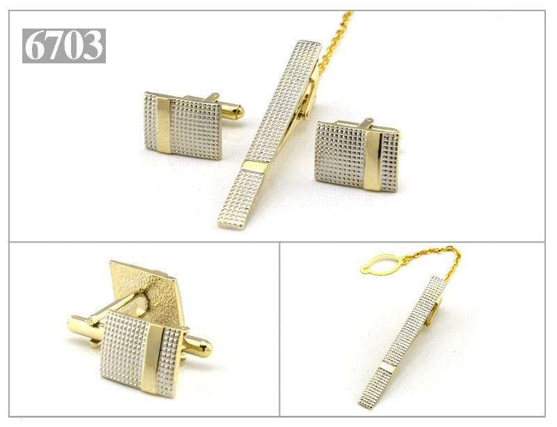 Elegant Gold Color Tie Clip And Cufflink Set For Men Classic Cufflinks Tie Clip Set Men Novelty Cuff Links Elegant Tie Bar Gifts For Wedding Classic Tie Clips Cufflinks Sets Unique Vintage Men Jewelry For Party