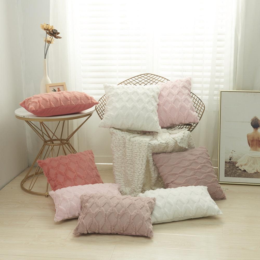 Elegant Plush Pillow Cover Geometric Soft Plush Short Wool Velvet Decorative Throw Pillow Covers Luxury Style Cushion Case Pillow Decorative Throw Pillow Case Soft Cozy Bed Cushion Cover Faux Fur Home Decor