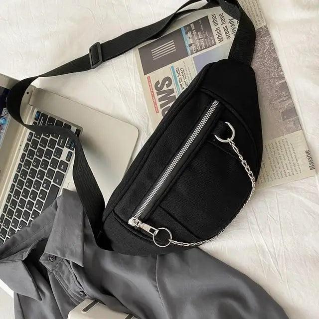 Elegant Purple Ladies Chain Waist Bag Canvas Fanny Pack Luxury Outdoor Chest Bag Phone Purse For Everyday Use
