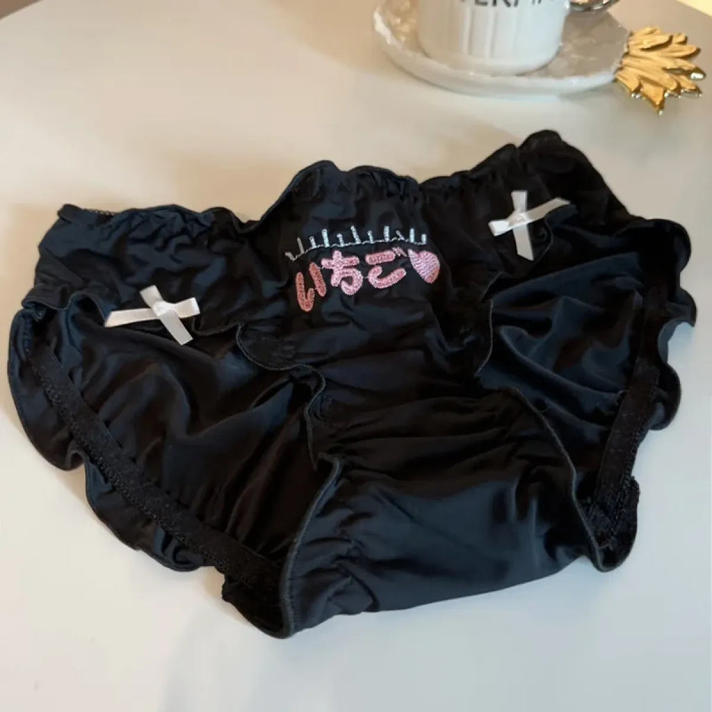Embroidered Ruffle Ice Silk Mid-Waist Panties – Kawaii Lingerie