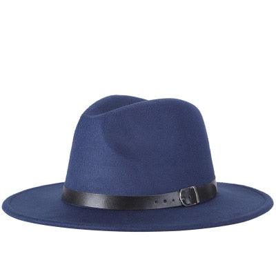 Fashion Men Fedoras Women's Fashion Jazz Hat Unisex Fashion Solid Color Large Hat Summer Spring Hat Luxury Blue Outdoor Hat Classic And Simple Wide Brim Fedora Hat Adjustable Hats For Men With Belt Buckle