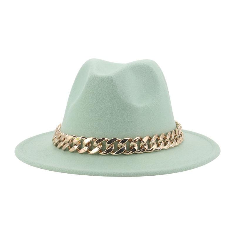 Fedora Hats for Women Men Wide Brim Thick Gold Chain Metal Chain Buckle Fedora Hat Classic Wide Brim Floppy Hat Warm Vintage Cap Winter Autumn Lightweight Luxury Hat