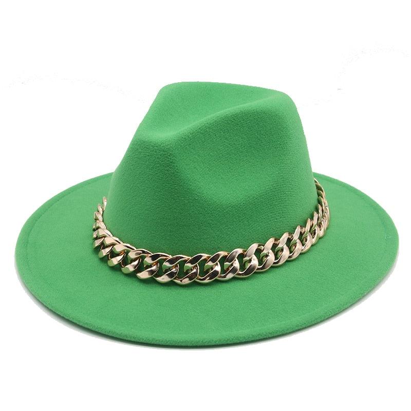 Fedora Hats for Women Men Wide Brim Thick Gold Chain Metal Chain Buckle Fedora Hat Classic Wide Brim Floppy Hat Warm Vintage Cap Winter Autumn Lightweight Luxury Hat