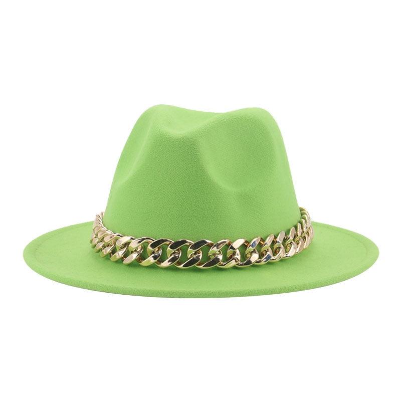 Fedora Hats for Women Men Wide Brim Thick Gold Chain Metal Chain Buckle Fedora Hat Classic Wide Brim Floppy Hat Warm Vintage Cap Winter Autumn Lightweight Luxury Hat