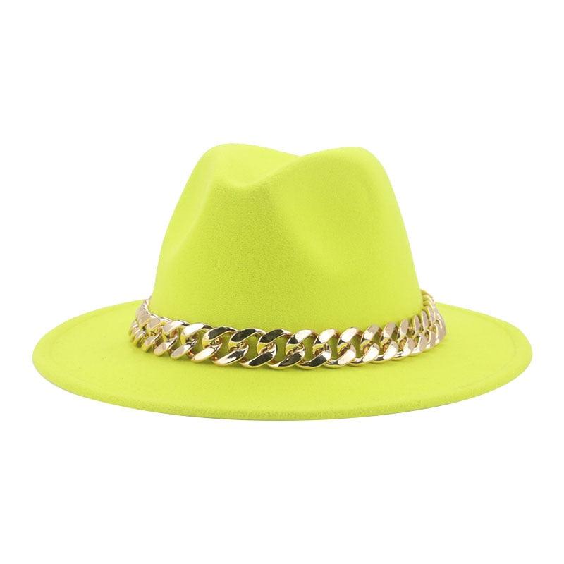 Fedora Hats for Women Men Wide Brim Thick Gold Chain Metal Chain Buckle Fedora Hat Classic Wide Brim Floppy Hat Warm Vintage Cap Winter Autumn Lightweight Luxury Hat