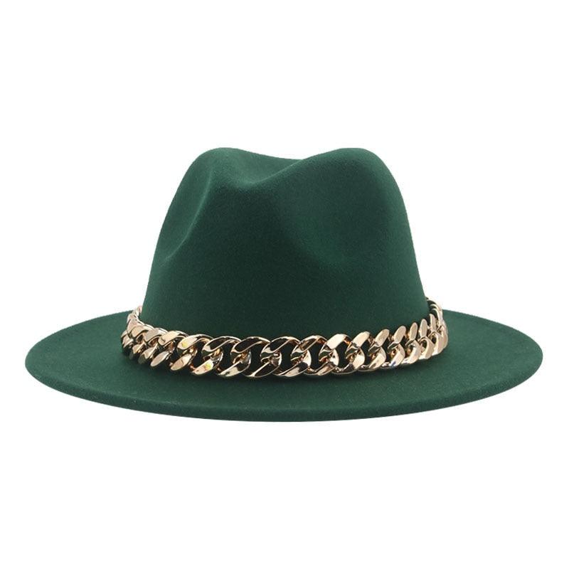 Fedora Hats for Women Men Wide Brim Thick Gold Chain Metal Chain Buckle Fedora Hat Classic Wide Brim Floppy Hat Warm Vintage Cap Winter Autumn Lightweight Luxury Hat