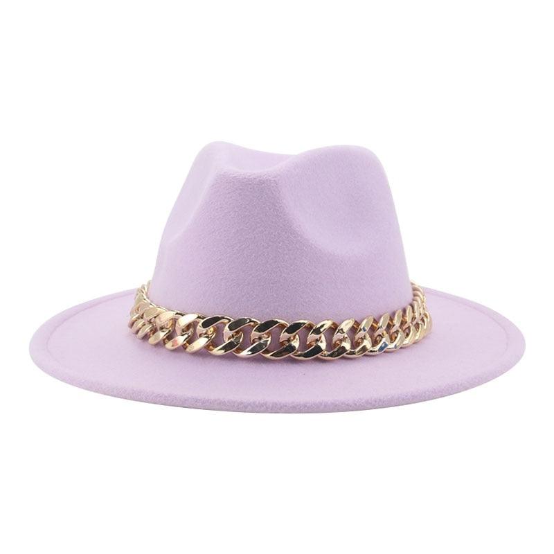 Fedora Hats for Women Men Wide Brim Thick Gold Chain Metal Chain Buckle Fedora Hat Classic Wide Brim Floppy Hat Warm Vintage Cap Winter Autumn Lightweight Luxury Hat