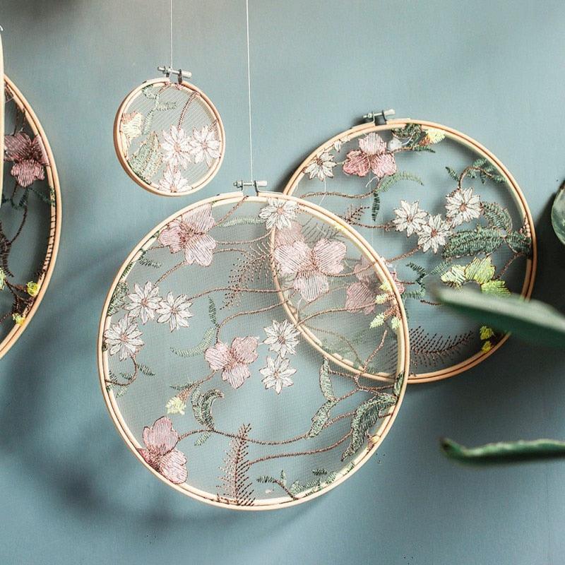 Flat Round Net Embroider Display Stand Net Yarn Wedding Ornaments Wall Hanging Decors Hot Decor for Living Room or Bedroom Unique Wall Art