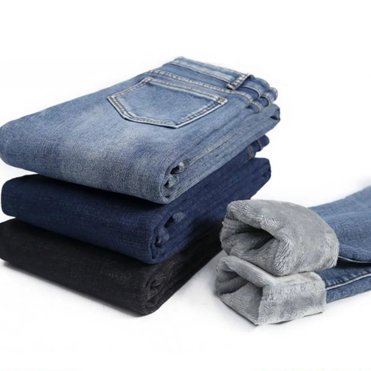 Thick Fleece-Lined High Waist Jeans