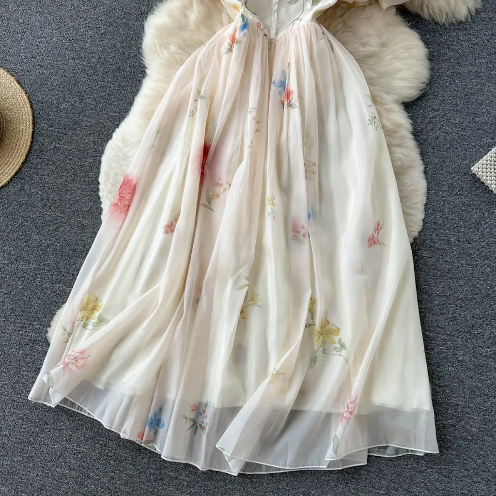 Off-Shoulder Floral Maxi Dress – Women's Summer Corset Sundress with Puff Sleeves