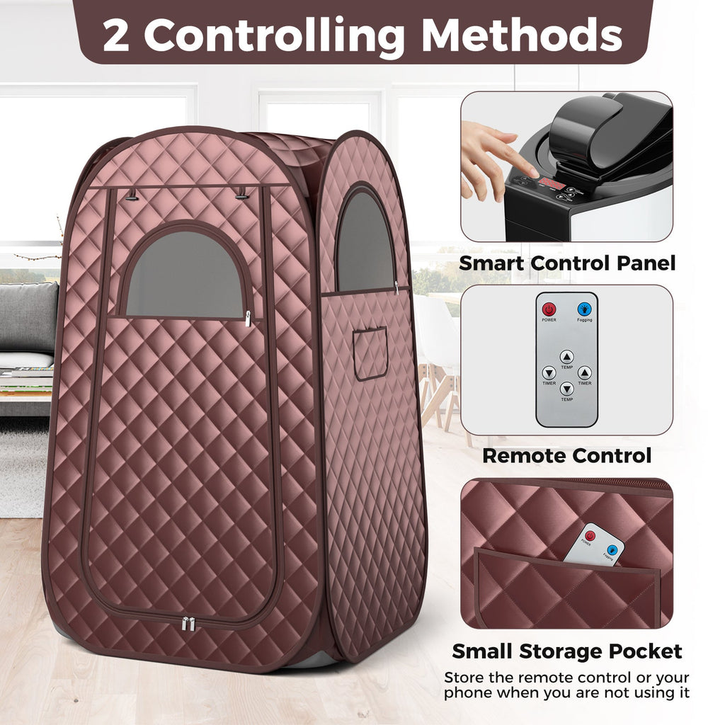 Full-Body Personal Sauna Tent with 1000W 3L Steam Generator for Home Spa Relaxation-Coffee