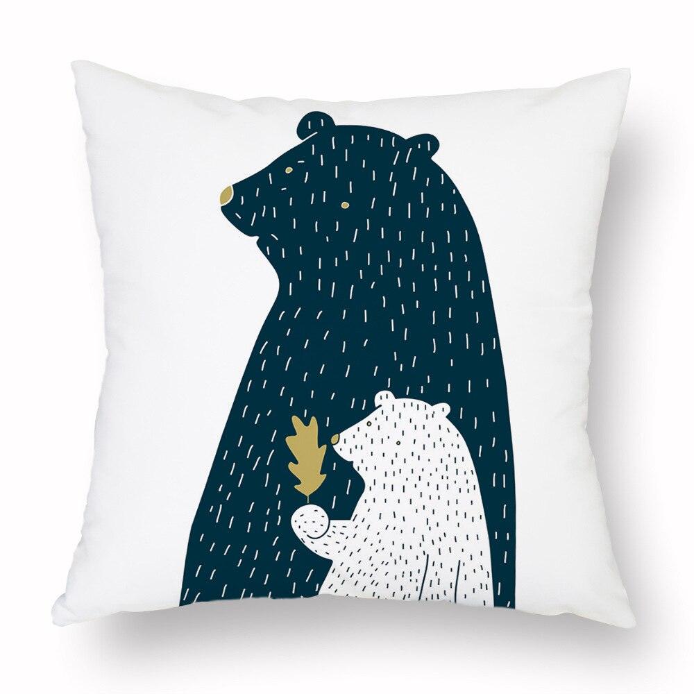 Geometry Cushion Cover Trees Cactus Bear Star Pattern Cushion Cover Pillowcase Cotton Pillow Sofa Throw White Printed Print Decorative Pillow Covers For Sofa Bed Sweet Home Decor Case 45x45CM