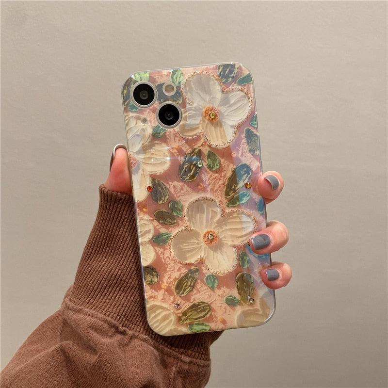 Gorgeous 3D Glitter Flower Silicone Phone Case For iPhone 14 13 Pro Max Colorful Soft Cover Cute Flower Phone Case for Women Girls Multicolored Soft Shockproof Case