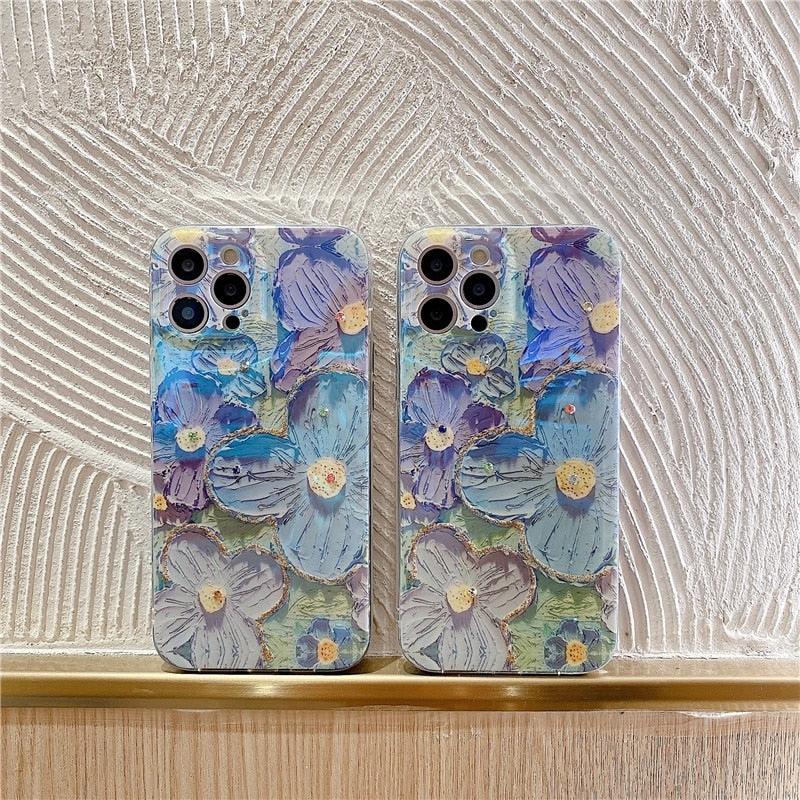 Gorgeous 3D Glitter Flower Silicone Phone Case For iPhone 14 13 Pro Max Colorful Soft Cover Cute Flower Phone Case for Women Girls Multicolored Soft Shockproof Case