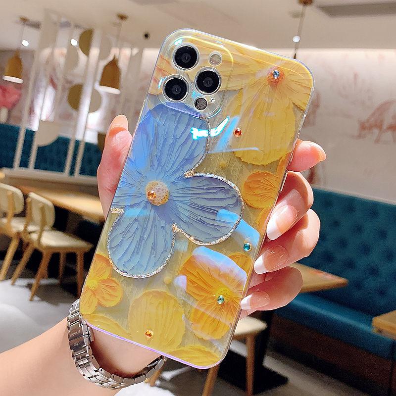 Gorgeous 3D Glitter Flower Silicone Phone Case For iPhone 14 13 Pro Max Colorful Soft Cover Cute Flower Phone Case for Women Girls Multicolored Soft Shockproof Case