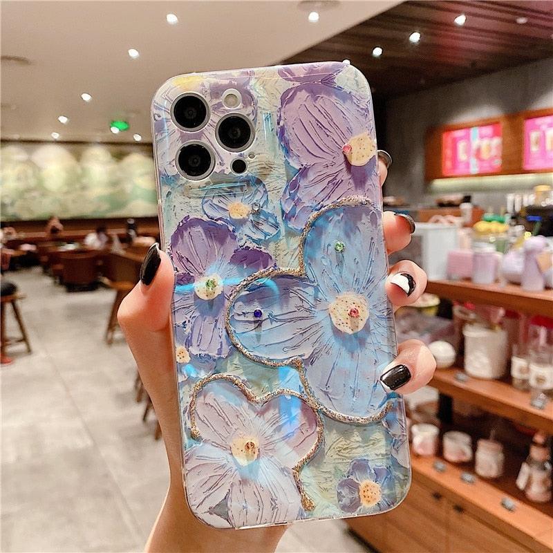 Gorgeous 3D Glitter Flower Silicone Phone Case For iPhone 14 13 Pro Max Colorful Soft Cover Cute Flower Phone Case for Women Girls Multicolored Soft Shockproof Case
