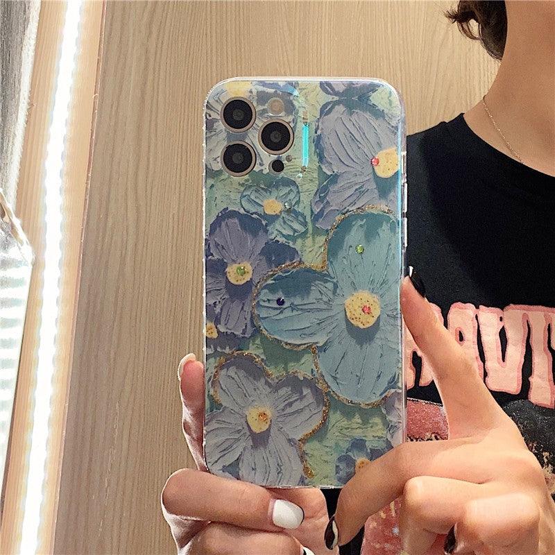 Gorgeous 3D Glitter Flower Silicone Phone Case For iPhone 14 13 Pro Max Colorful Soft Cover Cute Flower Phone Case for Women Girls Multicolored Soft Shockproof Case