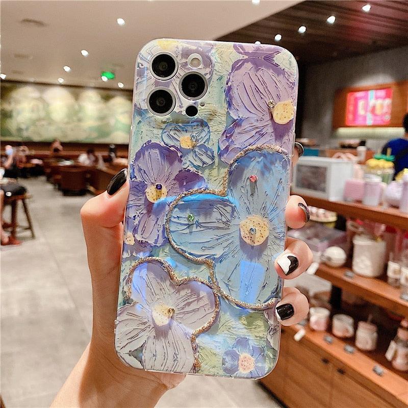 Gorgeous 3D Glitter Flower Silicone Phone Case For iPhone 14 13 Pro Max Colorful Soft Cover Cute Flower Phone Case for Women Girls Multicolored Soft Shockproof Case