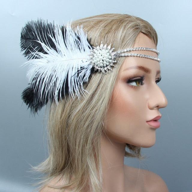 Hair Accessories For Women Girls Black Headband Rhinestone Sequin Vintage Party Headpiece Beaded Flapper Hair Feather Headband Gorgeous Hair Accessories For Women