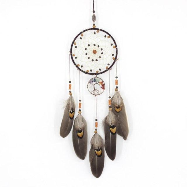 Handmade White Feather Dream Catcher Wind Chimes Hanging Ornaments Ceiling Decor Room Dream Net  Hanging Craft Gift Car Ornament Ribbons Feathers Wrapped Lights For Bedroom Decor Wedding Decorations