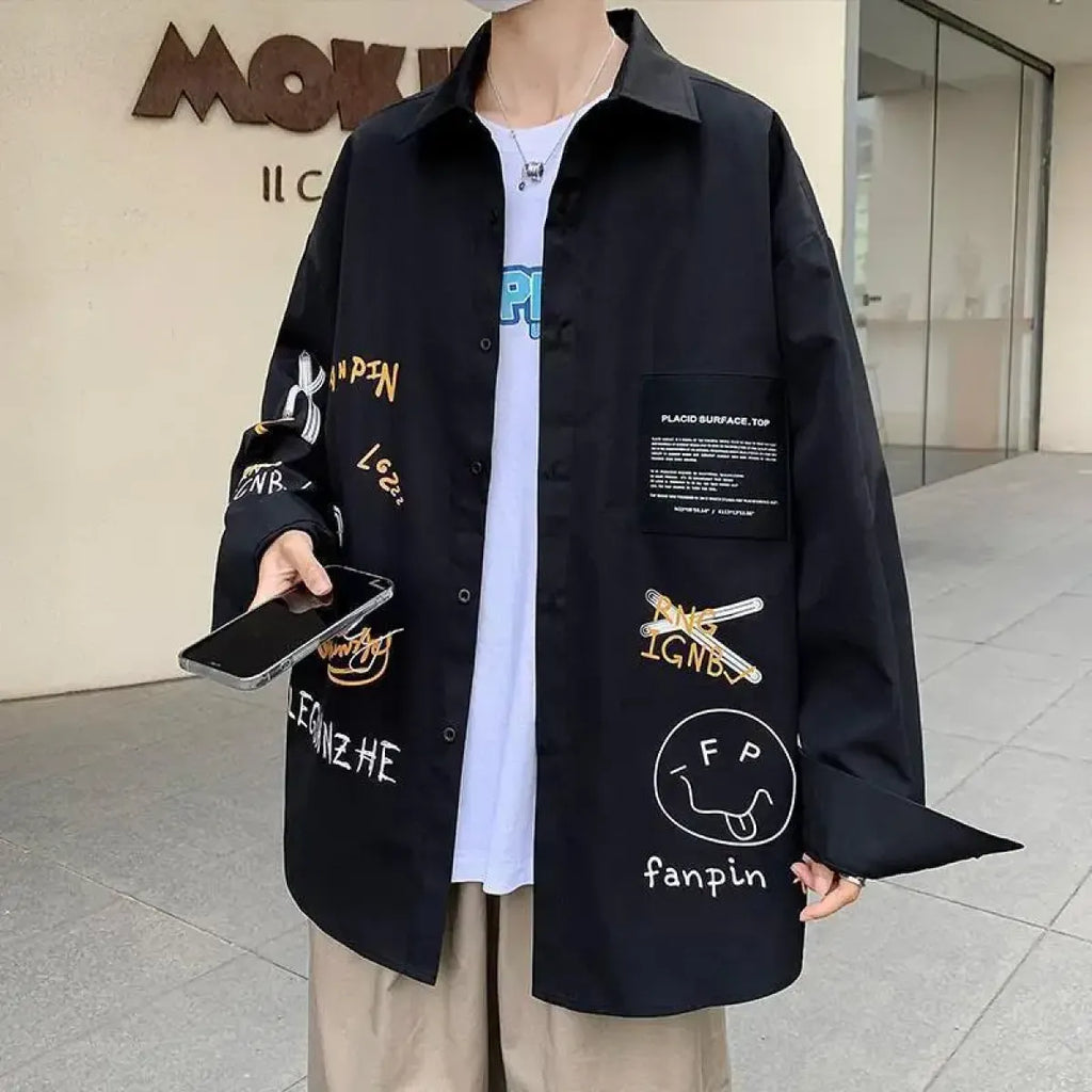 Harajuku Graphic Button Up Shirt