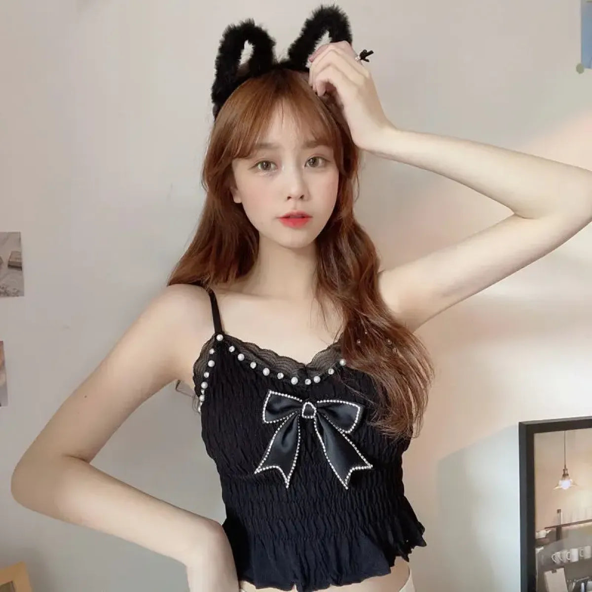 Harajuku Lace Bow Crop Top