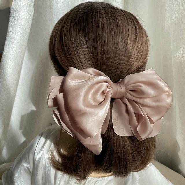High Quatity Solid Color Big Bow Hairpins For Girl Popular Hair Clip For Women Sweet Two-layer Satin Hairgrip Gorgeous Hair Accessories For Women