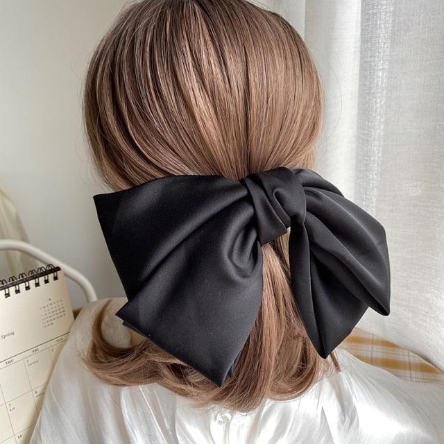 High Quatity Solid Color Big Bow Hairpins For Girl Popular Hair Clip For Women Sweet Two-layer Satin Hairgrip Gorgeous Hair Accessories For Women