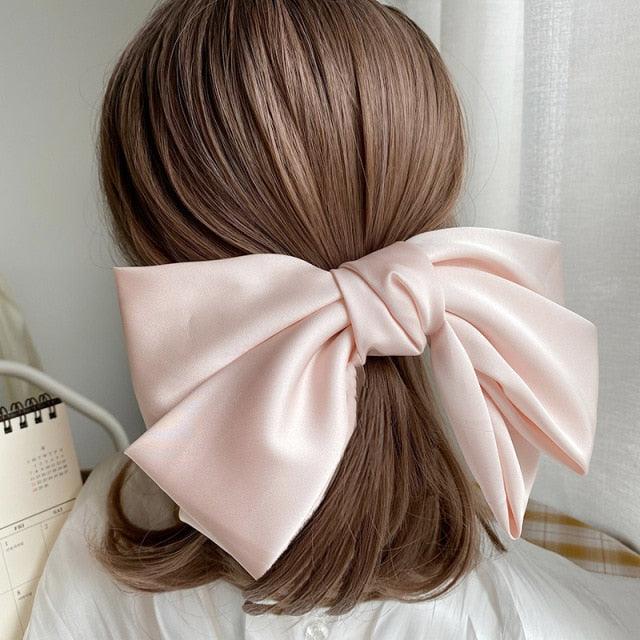 High Quatity Solid Color Big Bow Hairpins For Girl Popular Hair Clip For Women Sweet Two-layer Satin Hairgrip Gorgeous Hair Accessories For Women