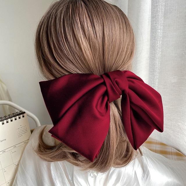 High Quatity Solid Color Big Bow Hairpins For Girl Popular Hair Clip For Women Sweet Two-layer Satin Hairgrip Gorgeous Hair Accessories For Women