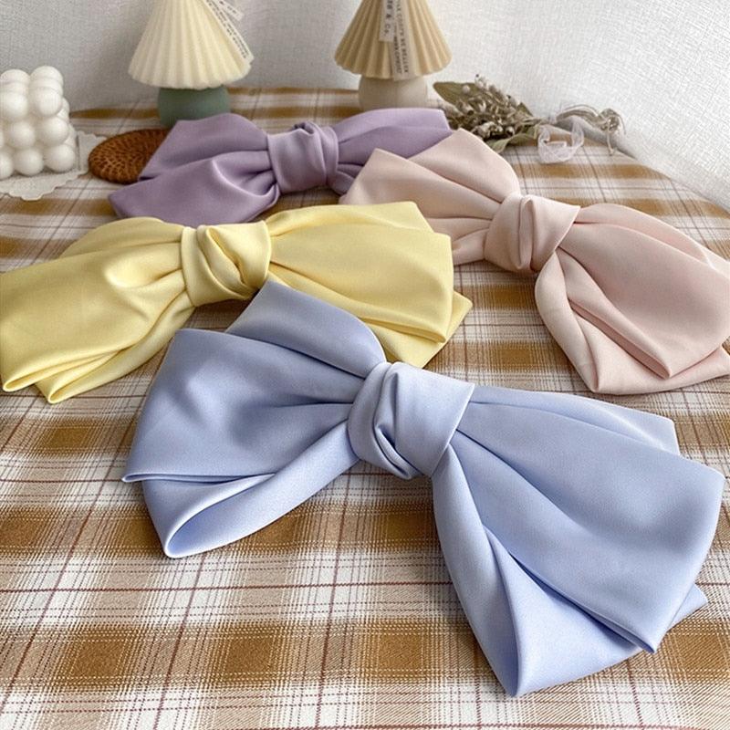 High Quatity Solid Color Big Bow Hairpins For Girl Popular Hair Clip For Women Sweet Two-layer Satin Hairgrip Gorgeous Hair Accessories For Women